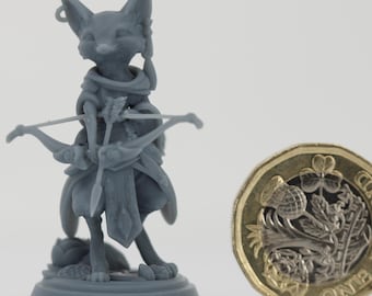 Fox Archer : Unpainted D&D, TTRPG Miniature | Pepunki Creatures | 32mm 75mm Scale Models