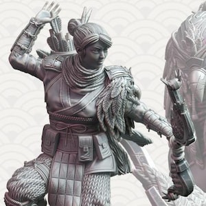 Samurai Falcon Archer Miniature: D&D, Pathfinder, Frostgrave Resin Figure (32mm/75mm Scale