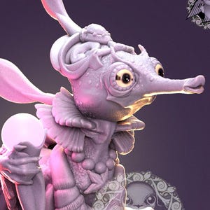 Seahorse Sorceress: Unpainted D&D, TTRPG Miniature | Pepunki Creatures | 32mm 75mm Scale Models