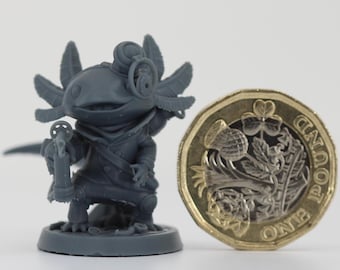 アホロートルティンカラー：未塗装D&D、TTRPGミニチュア | Pepunki Creatures | 32 mm 75 mmスケールモデル