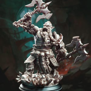Korthart the Hateful: Dark Dwarf Berserker Miniature - 32mm/75mm Resin