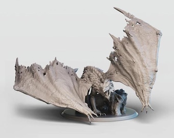 White Dragon Miniature: Perched Resin Model for D&D, Pathfinder (32mm/75mm)