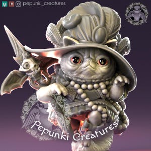 Cat Witch Mage : Unpainted D&D, TTRPG Miniature | Pepunki Creatures | 32mm 75mm Scale Models