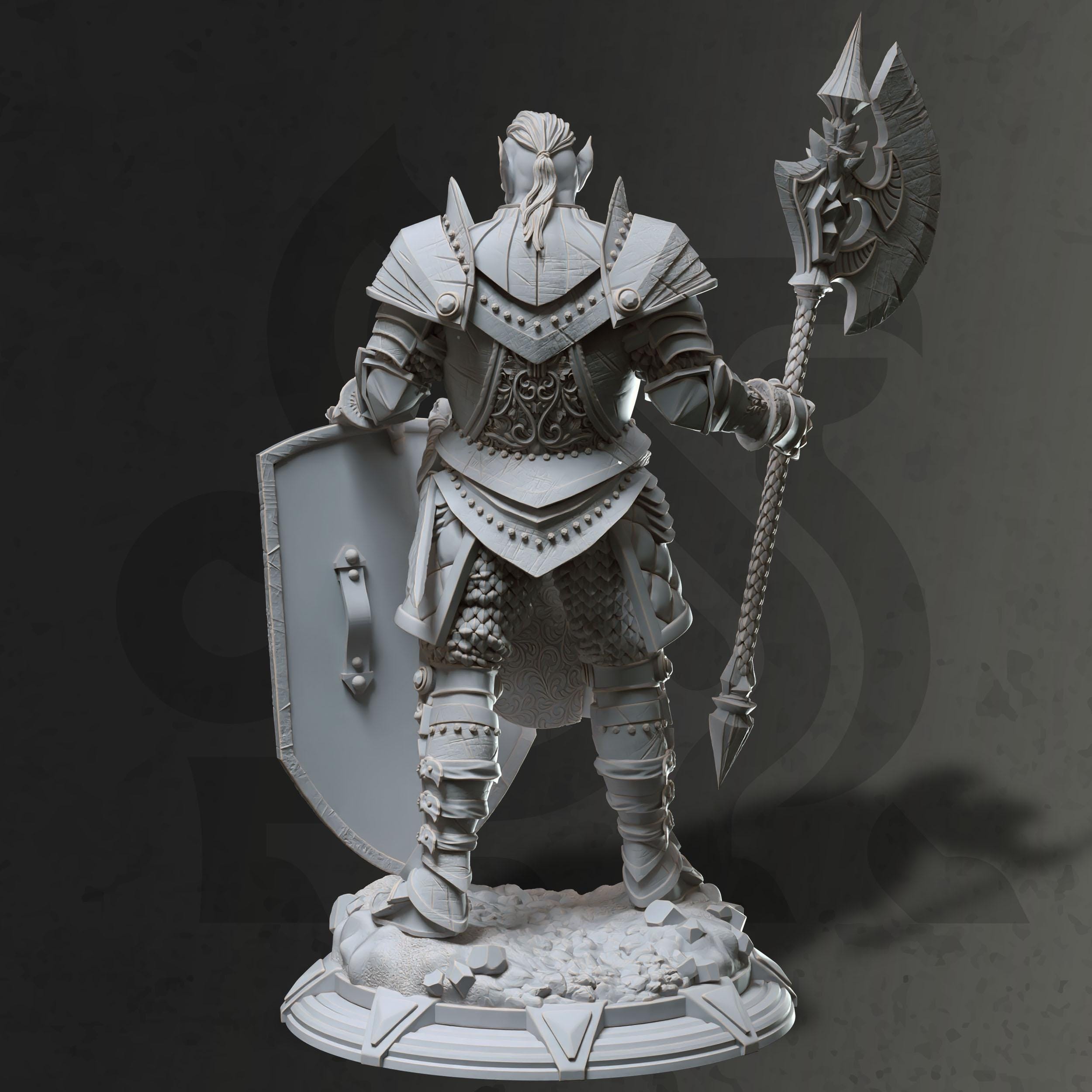 オーク騎士ミニチュア：斧と盾 - D&D、パスファインダー、フロスト