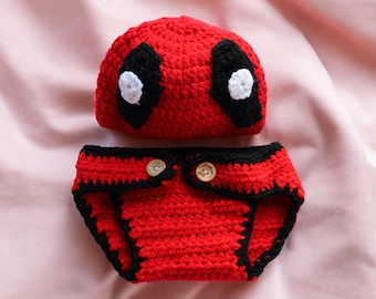 Hallowen Adorable Deadpool Inspired Baby Costume - Handmade Crochet Set