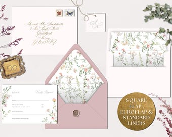 Wildflower Wedding Envelope Liner Template, Floral Euro Flap (Digital Download)