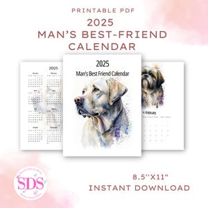 Printable Dog Breed Calendar 2025 – Watercolor Dog Art, 12-Month Instant Download, Dog Lovers Gift, Digital Calendar | 002