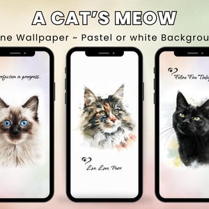Purrfect Cat Phone Wallpapers | 12 Hi-Res JPGs | Pastel & White Backgrounds | Fits most mobile phones | Instant Digital Download | 001