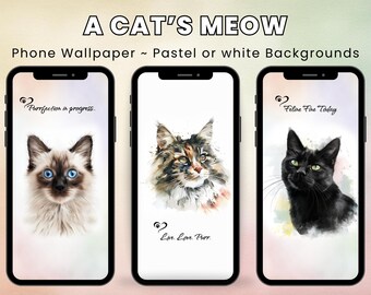 Fondos de pantalla de gatos para teléfono: 12 diseños de acuarela pastel (descarga digital)
