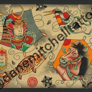 Japanese Kites Tattoo Flash