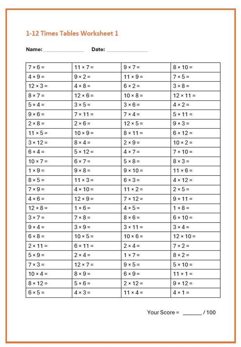 12 Rows Times Table Times Tables Worksheets. 10 X 100 Questions A4 PDF Download Ready to ...