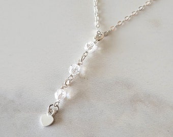 Crystal Necklace with Heart,  Sterling Silver