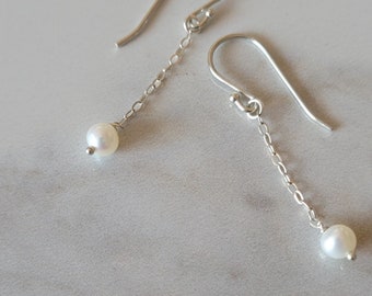 Pearl Earrings with Sterling Silver Chain