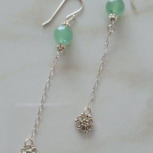 Aventurine Earrings with Sterling Silver Charms and Chain
