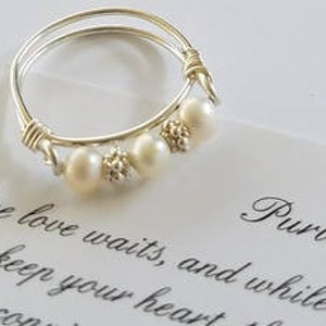 Purity Ring, with Inspirational Card, Pearl Band, Sterling Silver