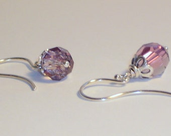 Earrings, Antique Pink Crystal Jewelry, Sterling Silver