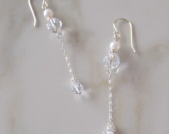 Pearl, Crystal Earrings, Sterling Silver