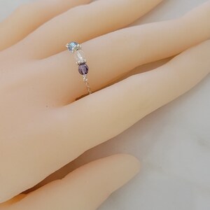 Birthstone Chain Ring, Sterling Silver with Austrian Crystals image 3