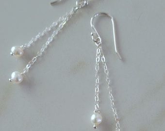 Pearl Earrings with Sterling Silver Chain