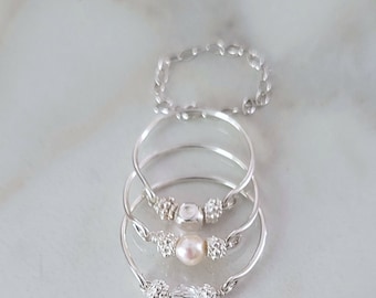 Rings,  Pearl, Crystal, Sterling Silver