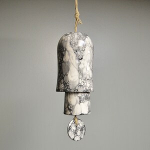 Rounded Ceramic Small Stack Wind Bell Wind Chime - Black White Bubble Glaze