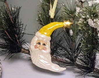 Ceramic Santa Crescent Moon Christmas Ornament - Lemon Yellow