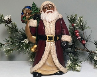 Ceramic African American Old World Santa Figurine