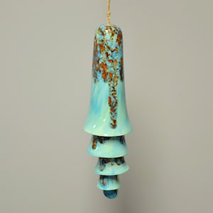 Ceramic Cone Bell Wind Chime - Turquoise with Shades of Mocha