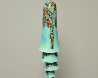 Ceramic Cone Bell Wind Chime - Turquoise with Shades of Mocha