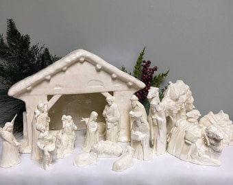 Ceramic Nativity Creche Scene Mother of Pearl