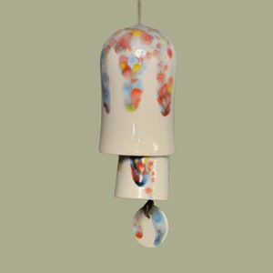 Rounded Ceramic Small Stack Wind Bell Wind Chime - White with Red, Blue, Yellow
