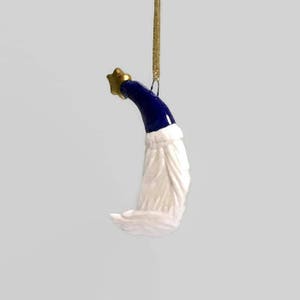 Ceramic Santa Crescent Moon Christmas Ornament Dark Blue image 5