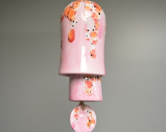 Rounded Ceramic Small Stack Wind Bell Wind Chime - Pink with White, Coral, Pink, Red, Black