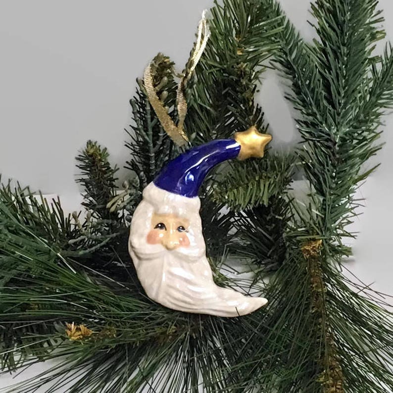 Ceramic Santa Crescent Moon Christmas Ornament Dark Blue image 7