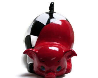 Ceramic Piggy Bank - Racing Red - Checkered Flag - Racing - Motorsports - Finish Line