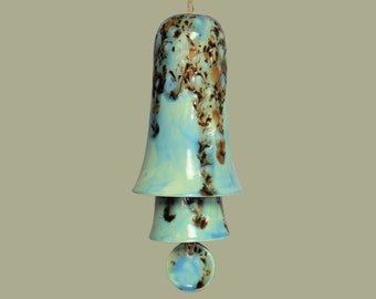 Ceramic Small Stack Wind Bell Wind Chime - Turquoise Mocha Marble