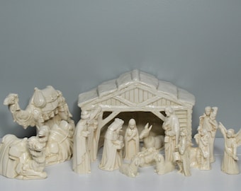 Ceramic Nativity Creche Scene Light Grey Patina - Gray Patina