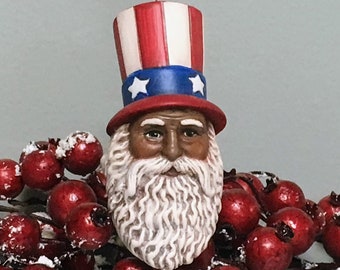 African American Patriotic Santa Ceramic Christmas Ornament