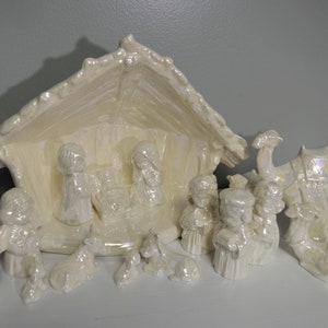 Ceramic Child Nativity Creche Scene Mother of Pearl