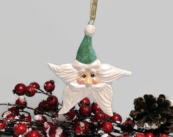 Ceramic Santa Star Christmas Ornament - Mint Green