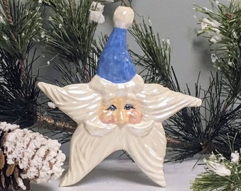 Ceramic Santa Star Christmas Ornament - Light Blue