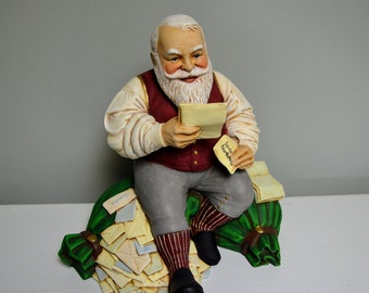 Ceramic Santa Reading Mail Figurine - Mail Sack Santa