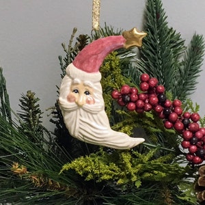 Ceramic Santa Crescent Moon Christmas Ornament - Victoria Ruby Rose