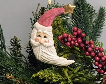 Ceramic Santa Crescent Moon Christmas Ornament - Victoria Ruby Rose