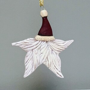 African American Rustic Natural Finish Ceramic Santa Star Christmas Ornament Cranberry Red image 5