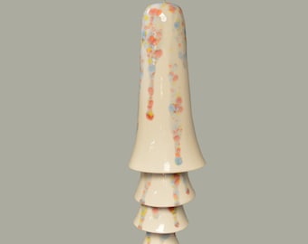 Ceramic Cone Bell Wind Chime - White with Red, Blue, Yellow