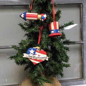 Hand Painted Ceramic Americana Hat Christmas Ornament image 6