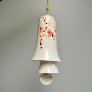 Ceramic Small Stack Wind Bell Wind Chime - White with Coral, Red, and Black Glaze