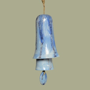 Ceramic Small Stack Wind Bell Wind Chime - Shades of Blue with Pink