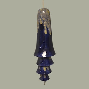Ceramic Cone Bell Wind Chime - Starry Night - Blue will Navy Blue, Yellow and Cream